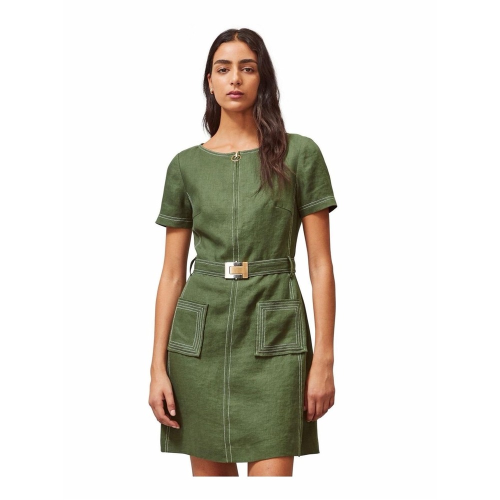 Tory Burch 100% Linen Nadia Mini Dress 2 Green